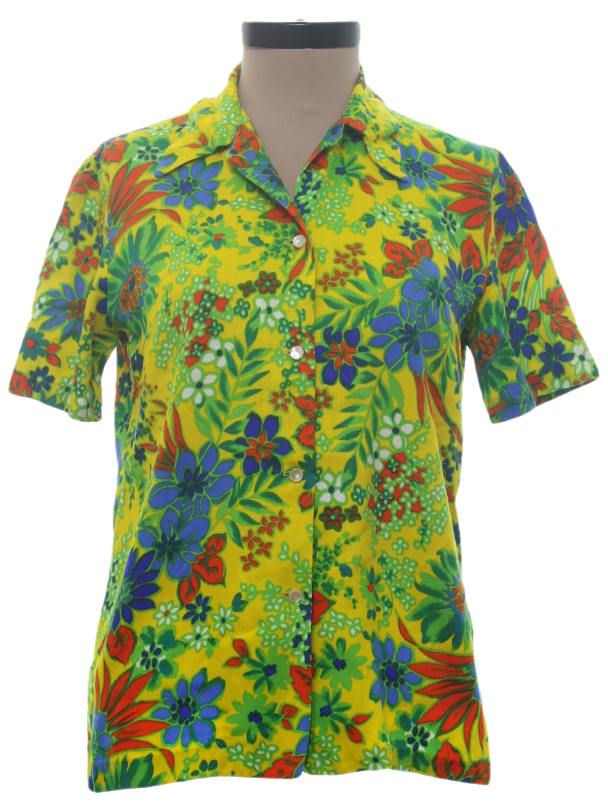 no label 1960s Vintage Hawaiian Shirt: Late 60s -no label- Womens gold ...