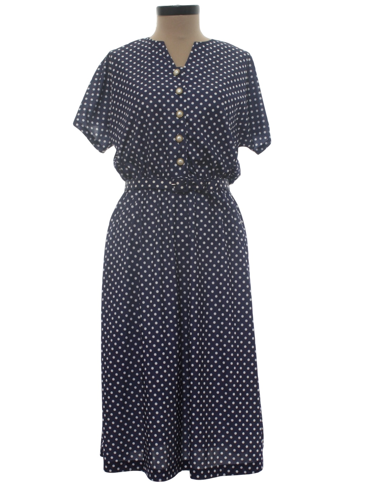 Blair 1980s Vintage Dress: 80s -Blair- Womens navy blue with white ...