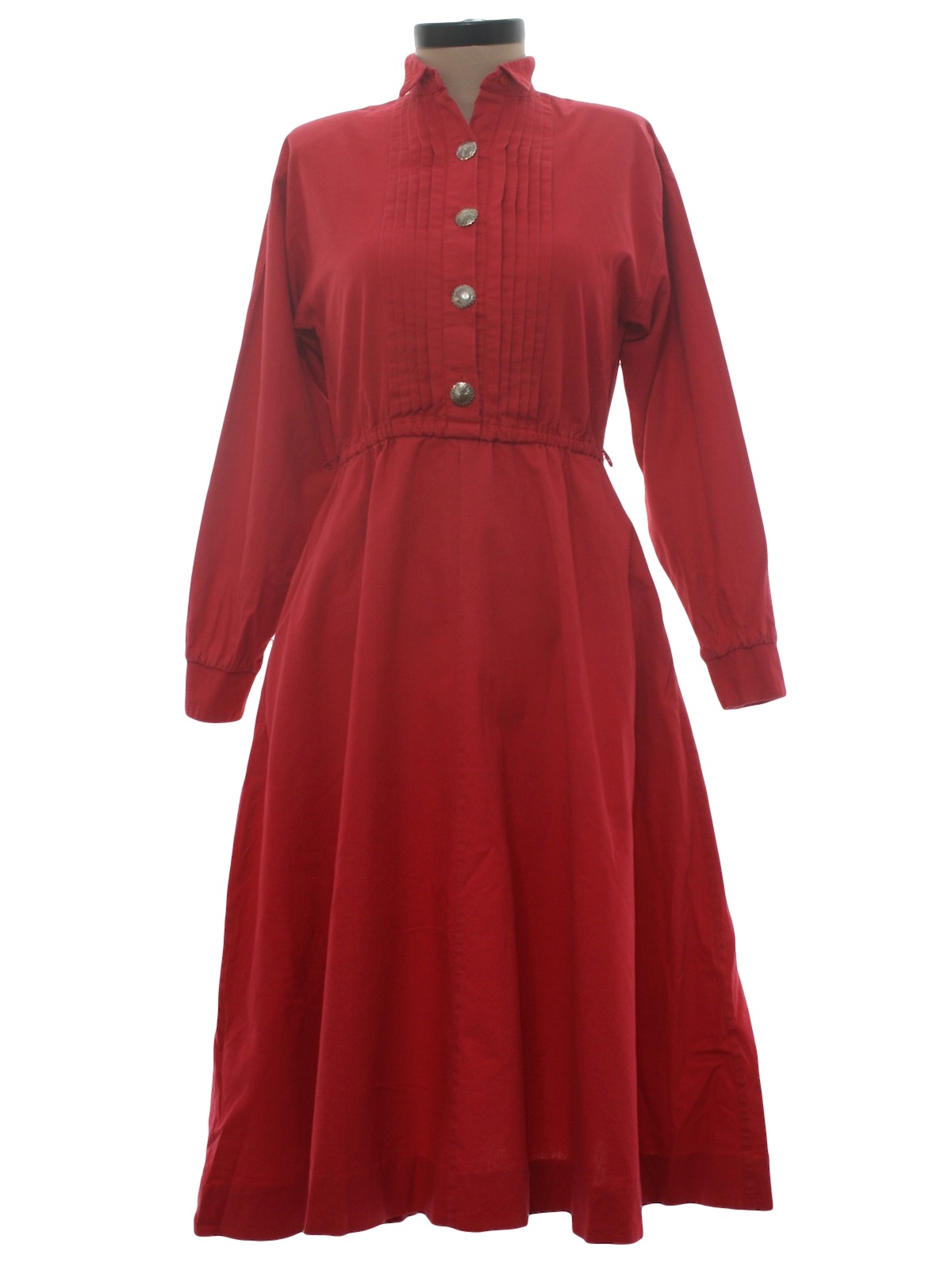 Vintage 80s Dress: 80s -Pan Handle Slim- Womens red background cotton ...