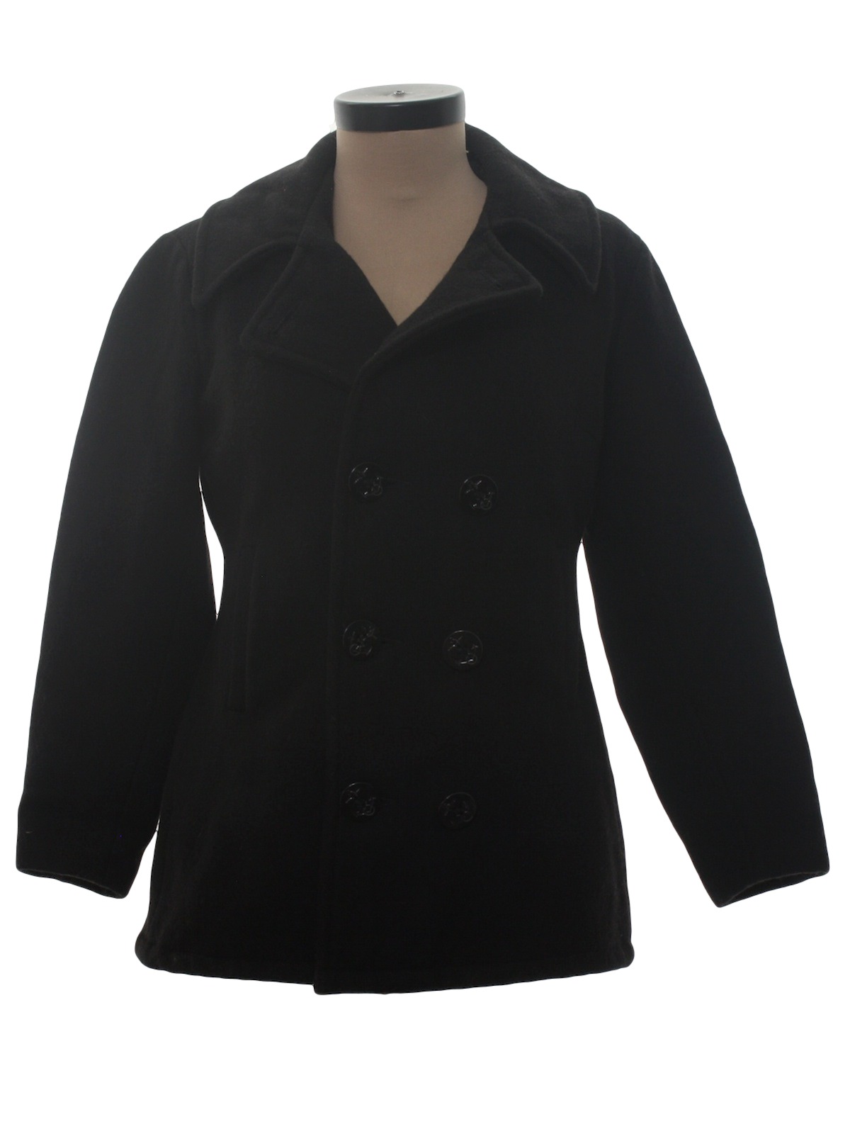 Retro 1960s Jacket: 60s -USN- Womens black wool with satiny quilted ...