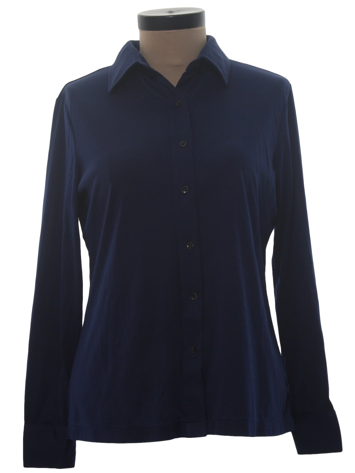 1970's Disco Shirt (Sears): 70s -Sears- Womens navy blue slinky ...