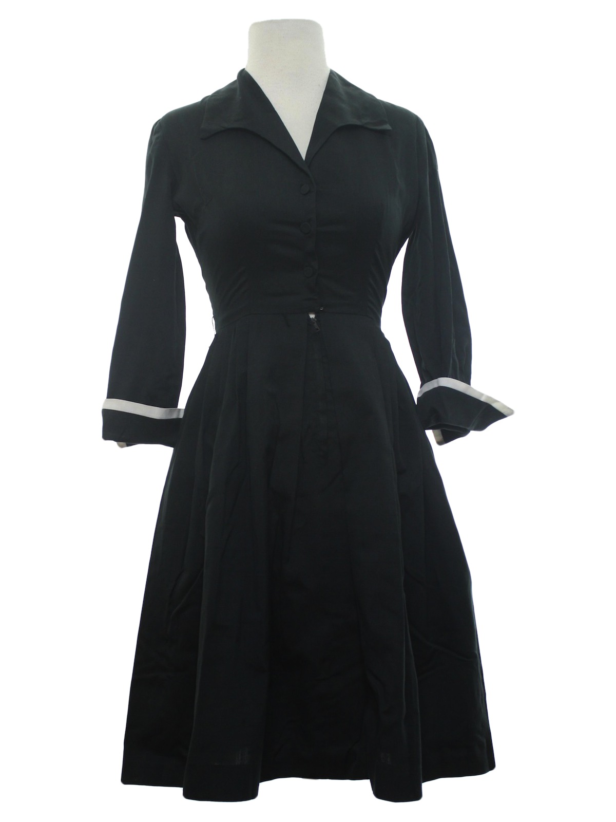 50's Vintage Mini Dress: 50s -Size Label- Womens black, blended cotton ...