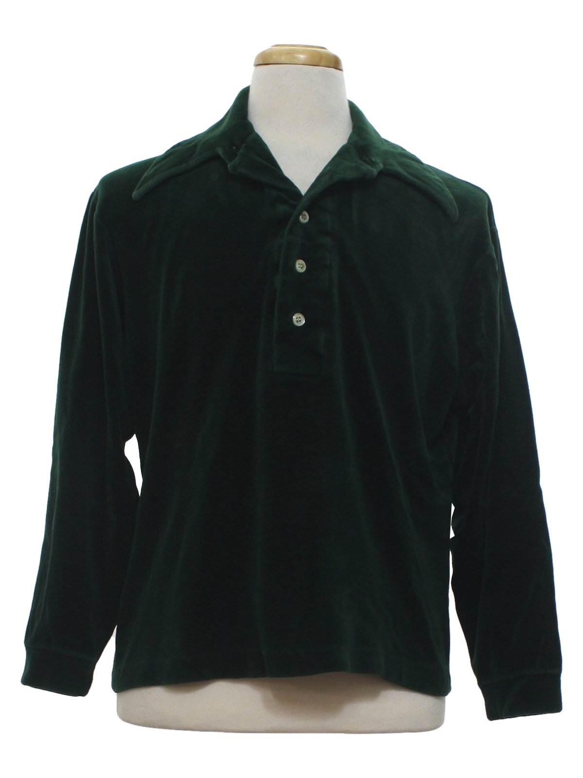70s Retro Velour Shirt: 70s -Enro- Mens dark green background cotton ...
