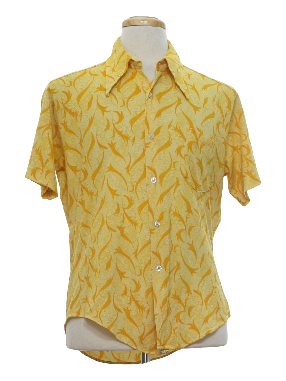 1970's Retro Shirt: 70s -JP Austin- Mens bright yellow background nylon ...