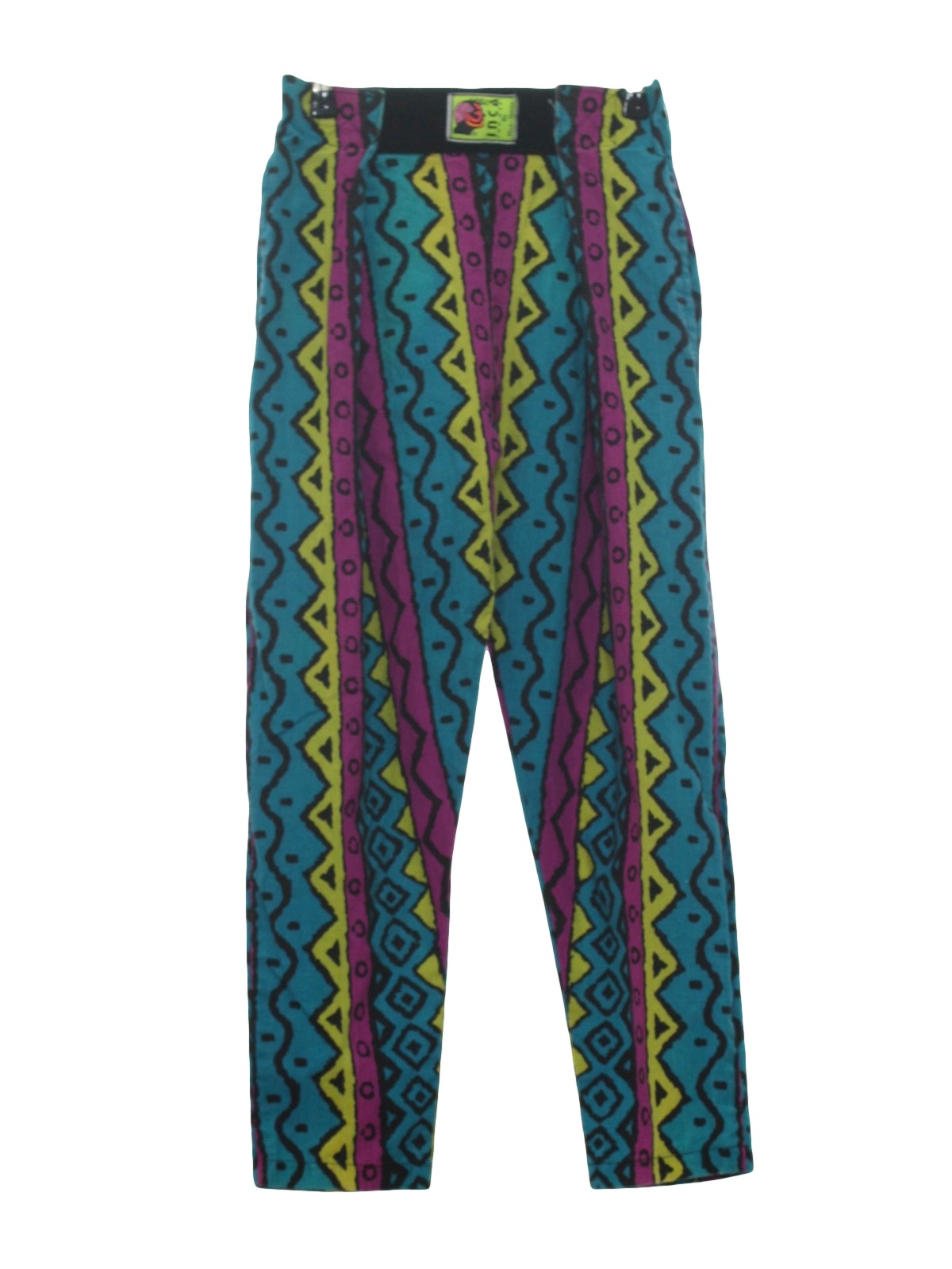 1980s Vintage Pants: 80s -Inca- Mens/boys teal blue background with ...