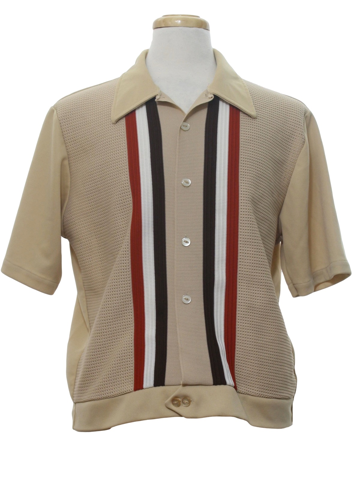 1970's Knit Shirt (Haband): 70s -Haband- Mens tan background with white ...