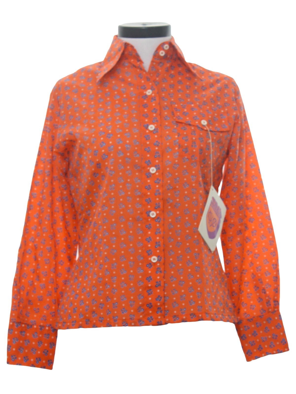Vintage Skyr 70's Print Disco Shirt: 70s -Skyr- Womens bright orange ...