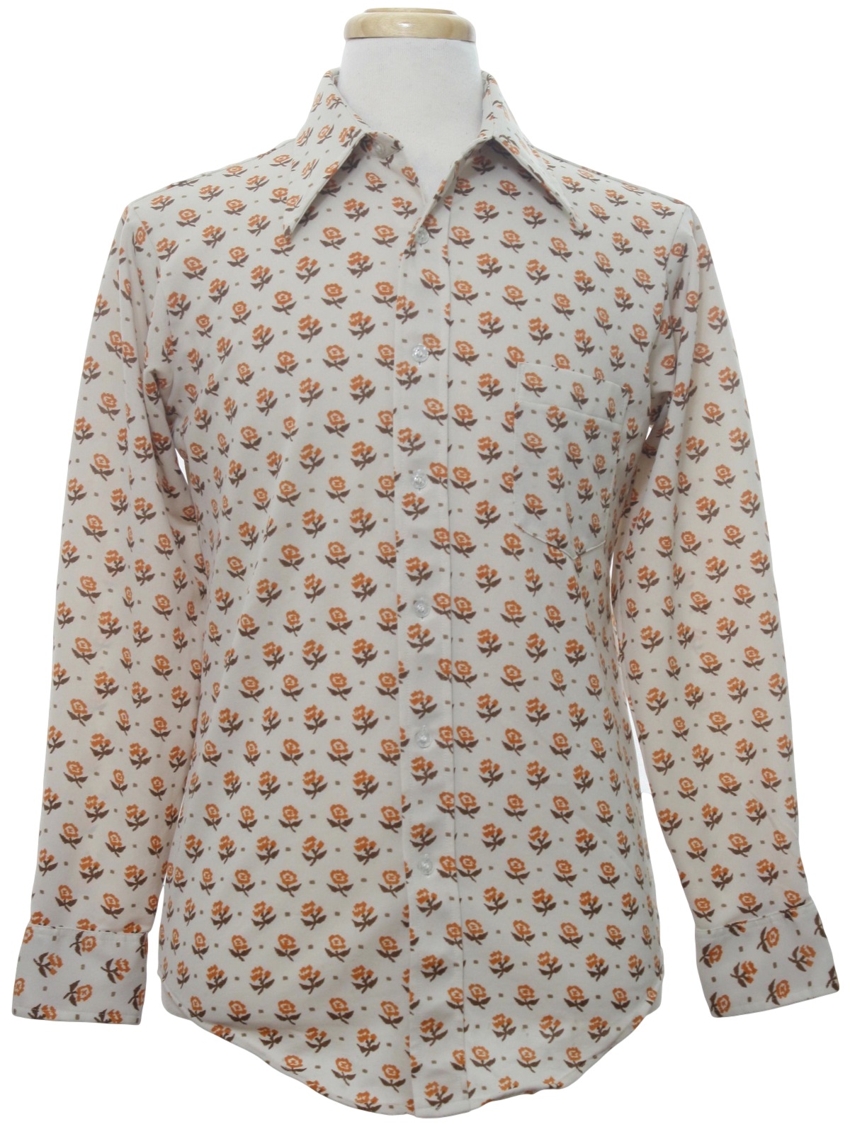 Retro 70's Shirt: 70s -Van Heusen- Mens tan background polyester button ...