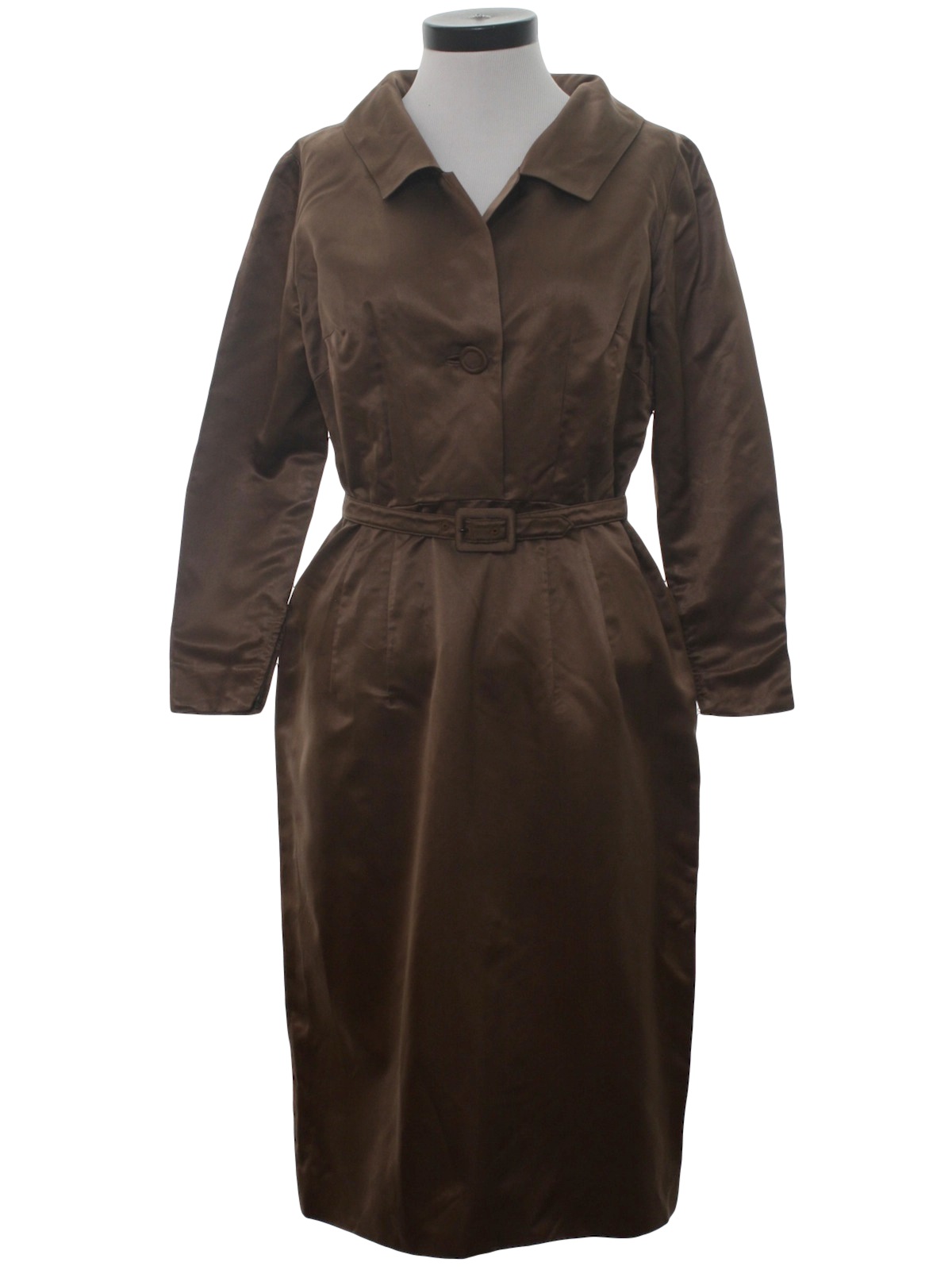1950s Vintage Dress: 50s -Missing Label- Womens brown background shiny ...