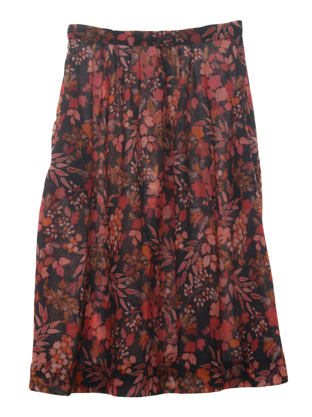 Retro 70's Skirt: 70s -home sewn- Womens black background slinky ...
