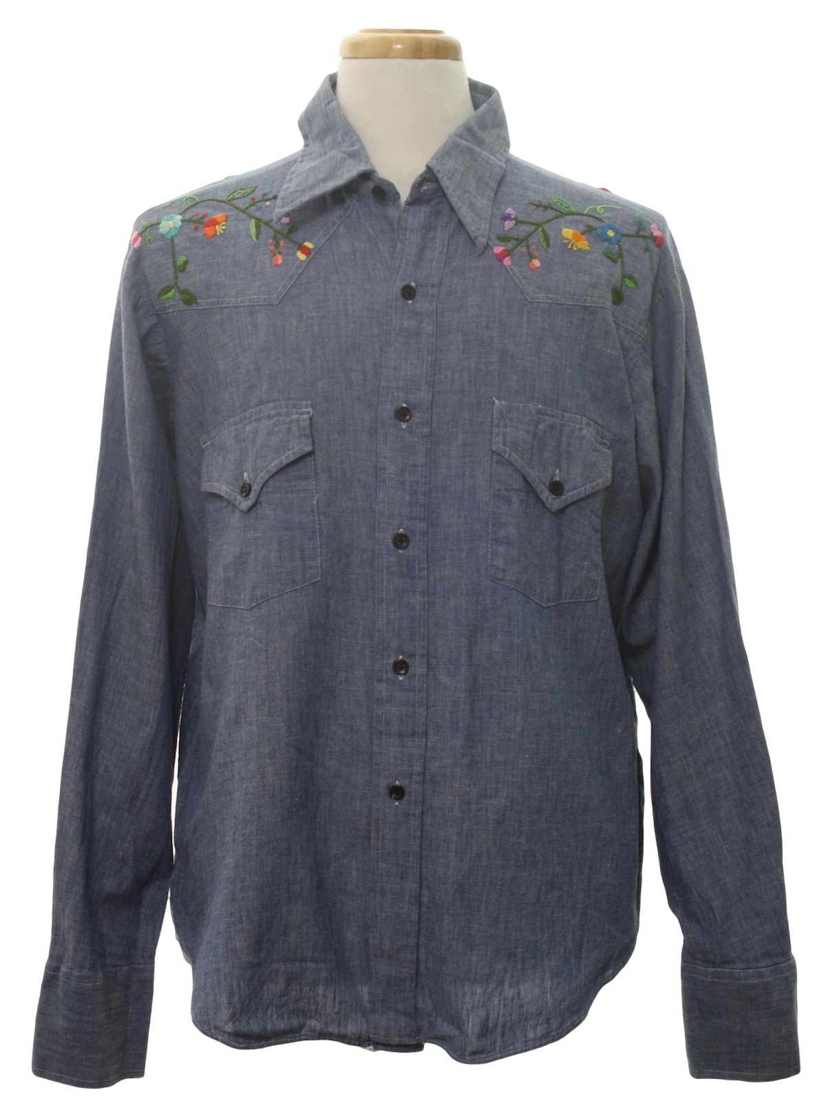 Retro 70's Shirt: 70s -King Arthur- Mens denim blue background cotton ...