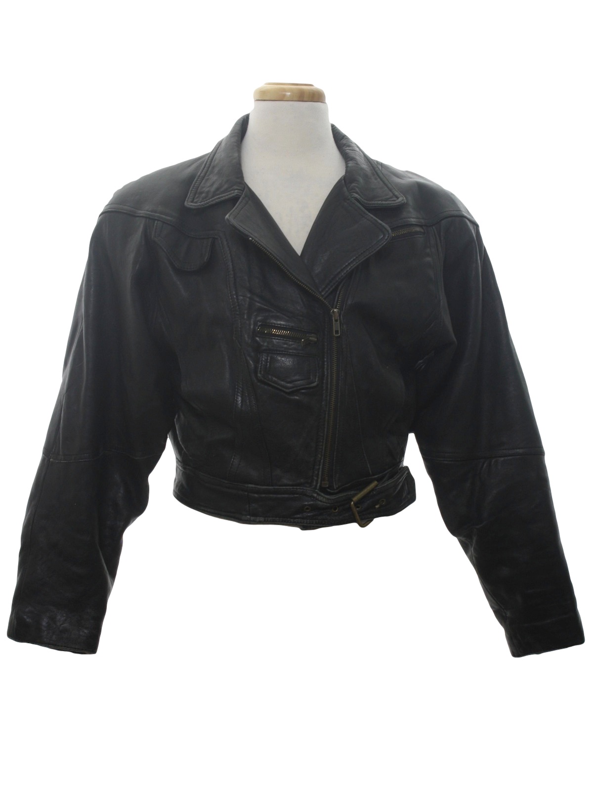 1980s Vintage Jacket: 80s -Forenza- Womens black leather motorcycle ...