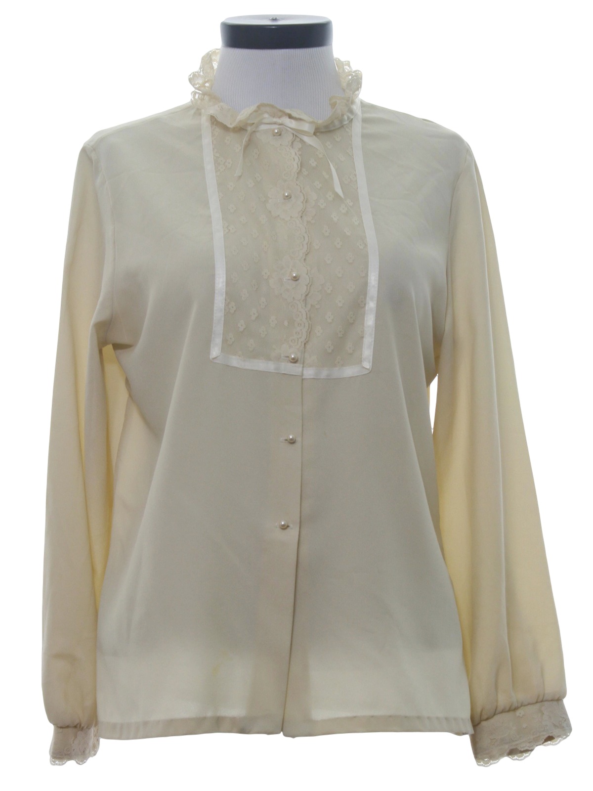 Vintage 1970's Shirt: 70s -no label- Womens beige background polyester ...