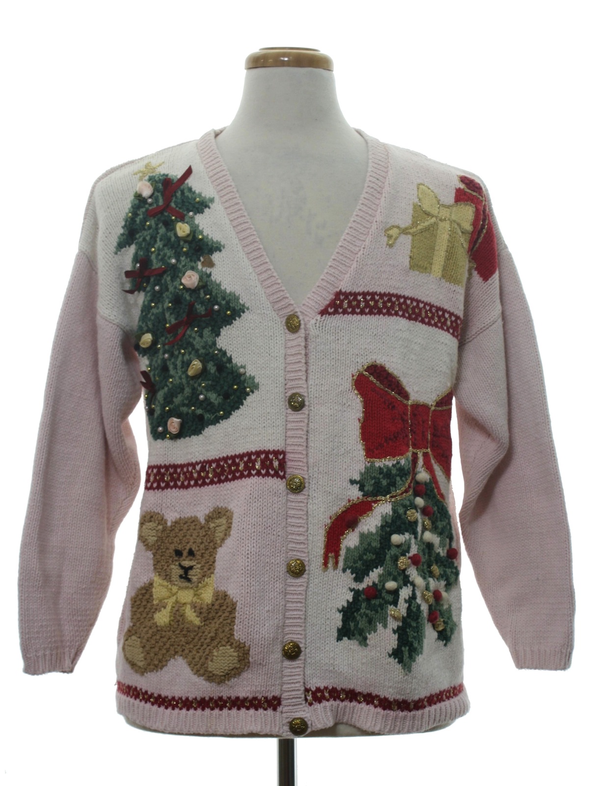 pink and green christmas sweater