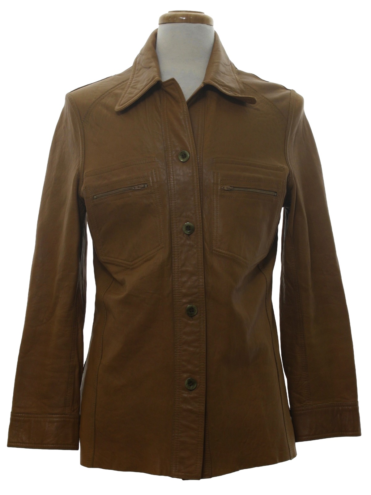 Vintage 1970's Leather Jacket: 70s -Missing Label- Mens tan leather on ...