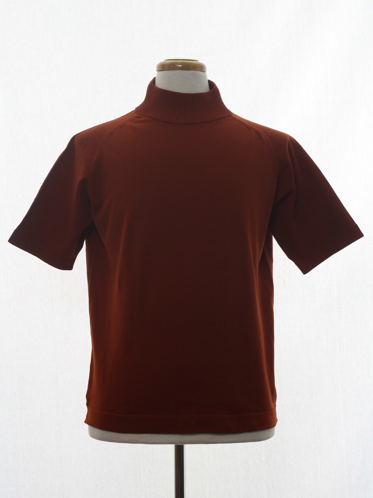 Vintage 1960s Knit Shirt: 60s -No Label- Mens russet brown polyester ...