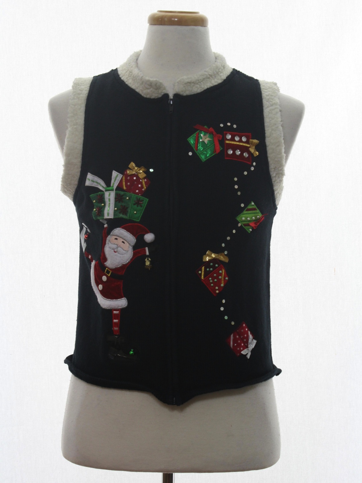 Womens Ugly Christmas Sweater Vest: -Crystal Kobe- Petite Womens black ...