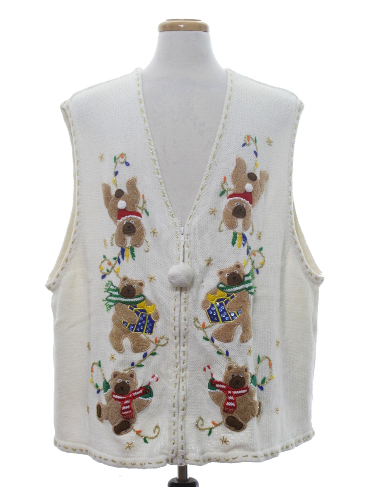 Bear-riffic Ugly Christmas Sweater Vest: -White Stag- Unisex winter ...