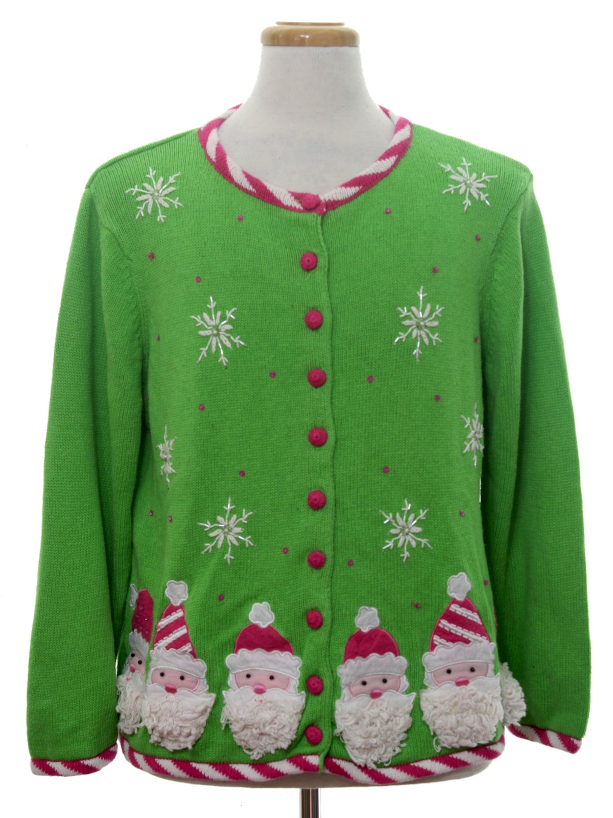 pink and green christmas sweater