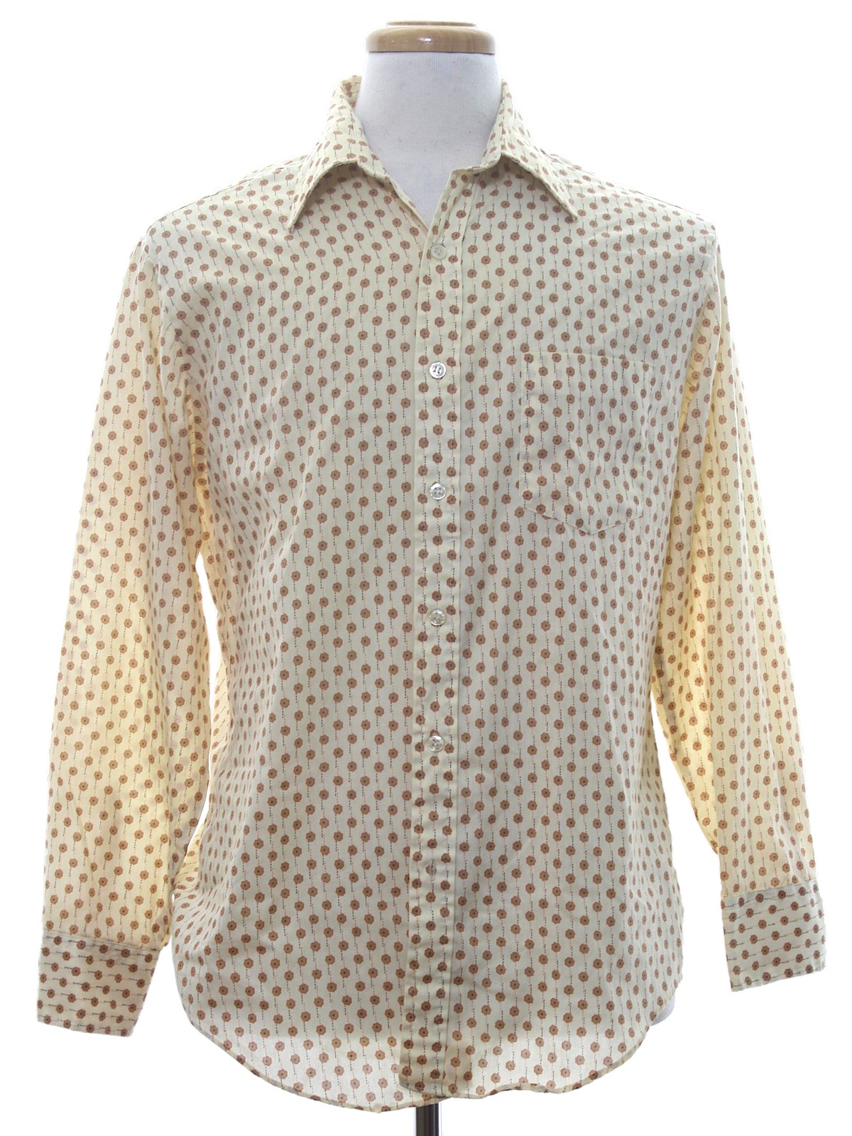 no label 70's Vintage Shirt: 70s -no label- Mens cream background ...