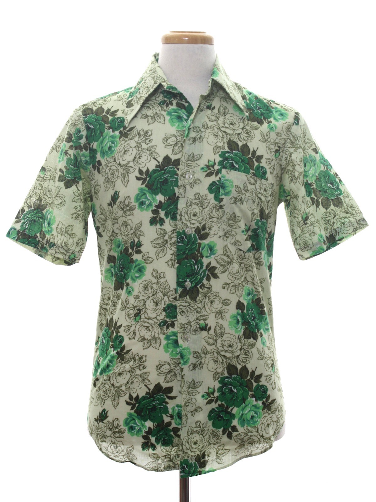Seventies Vintage Shirt: 70s -no label- Mens powder green background ...