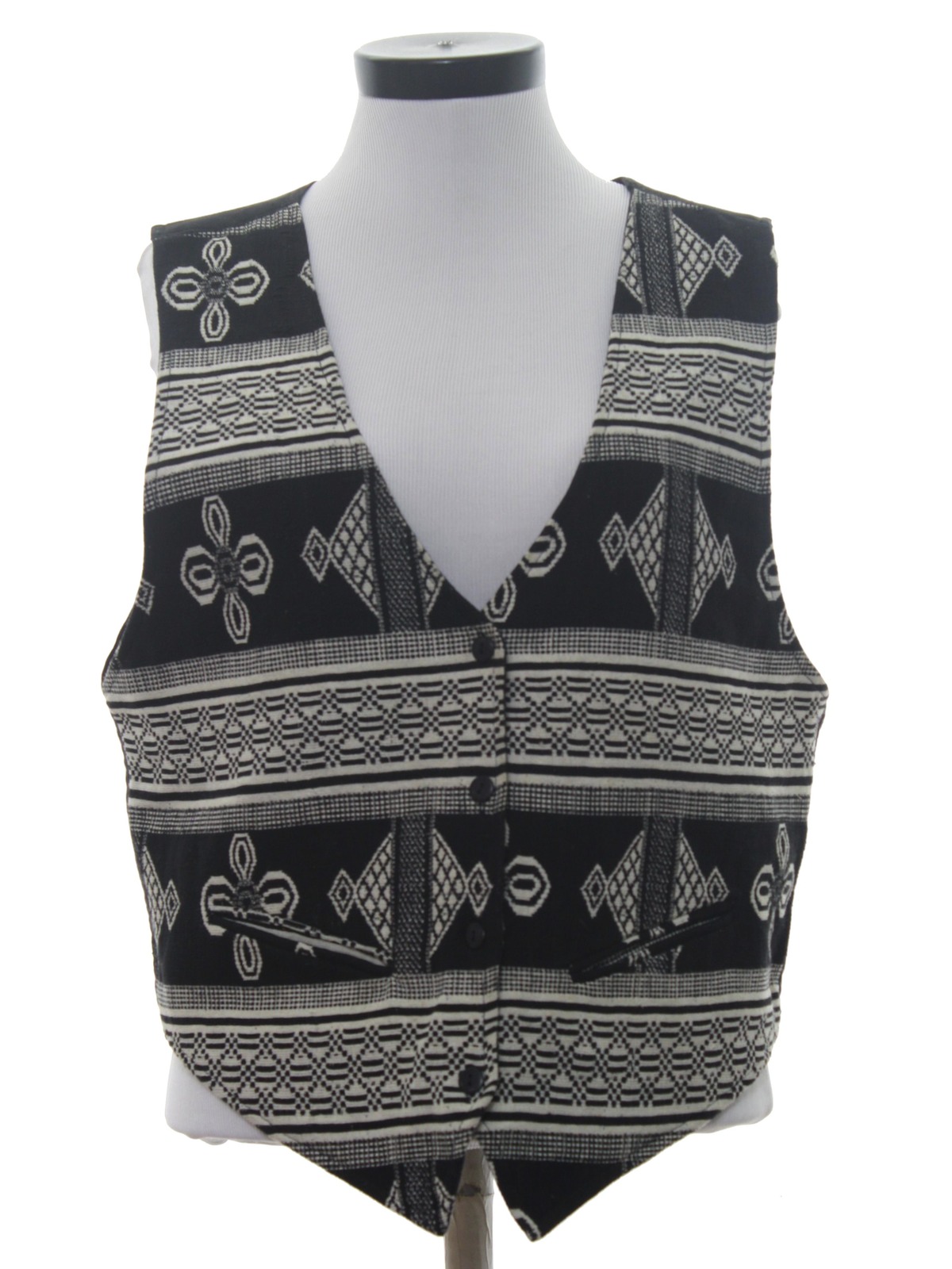 1980's Retro Vest: 80s -Imein- Womens black and white floral and stripe ...