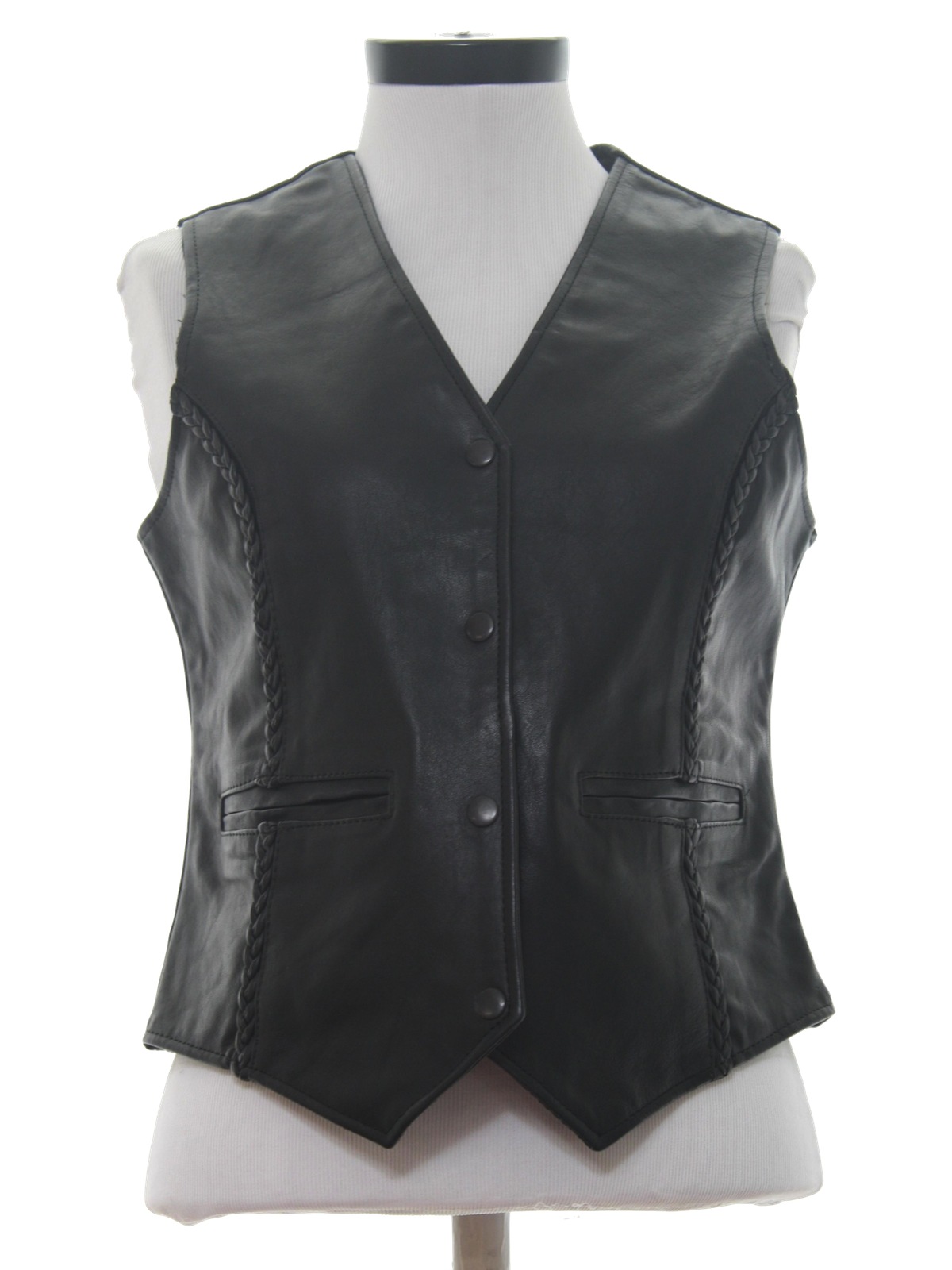 Vest: 90s -X Element- Womens black background genuine leather with ...