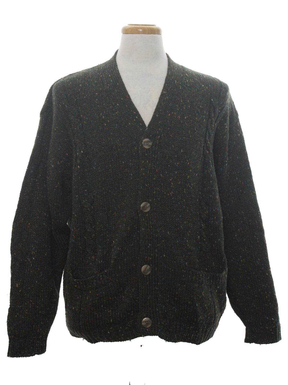 1980s Vintage Caridgan Sweater: 80s -Alan Michaels- Mens dark khaki ...