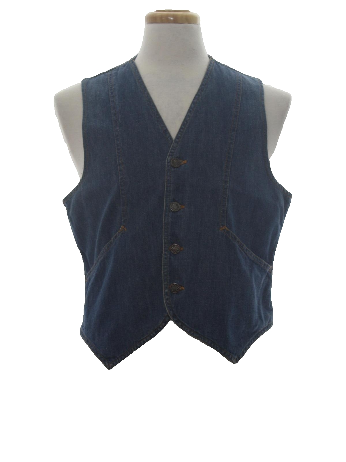 1970's Retro Vest: 70s -No Label- Mens faded blue cotton denim hippie ...