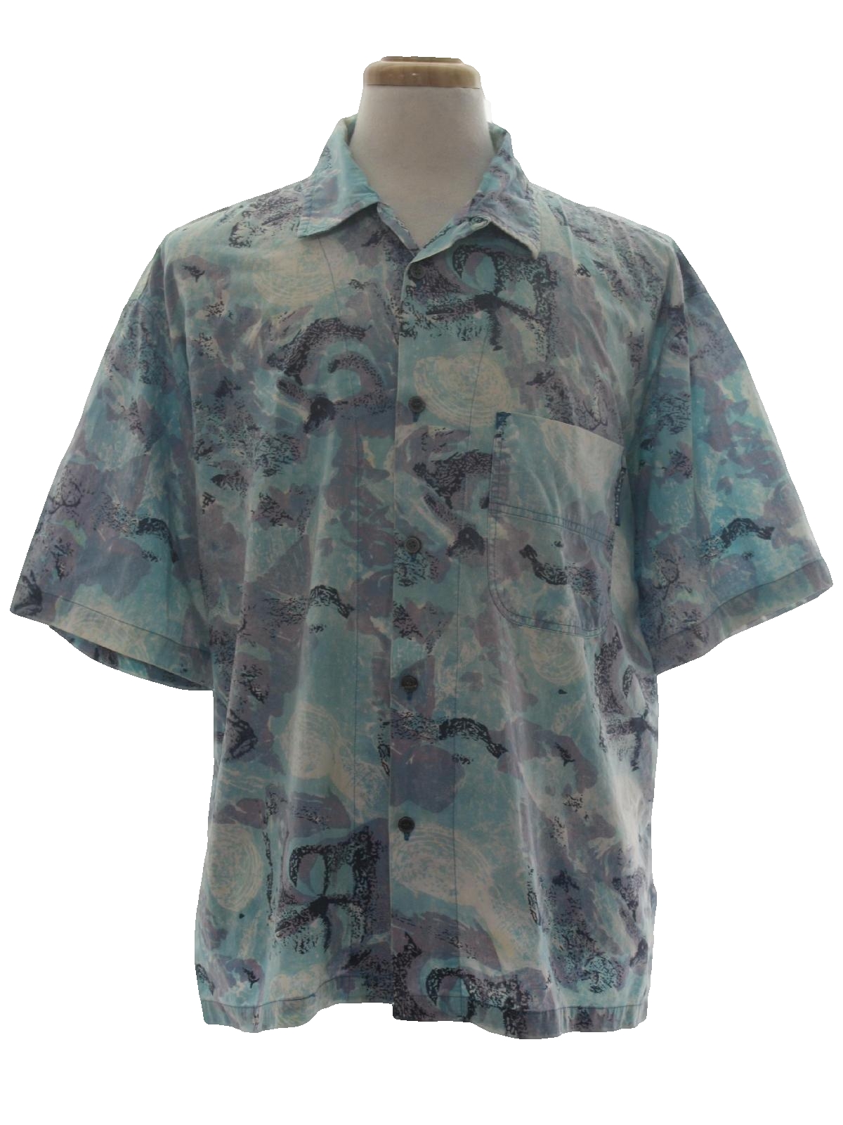 1980s Gotcha Shirt: 80s -Gotcha- Mens aqua background polyester cotton ...