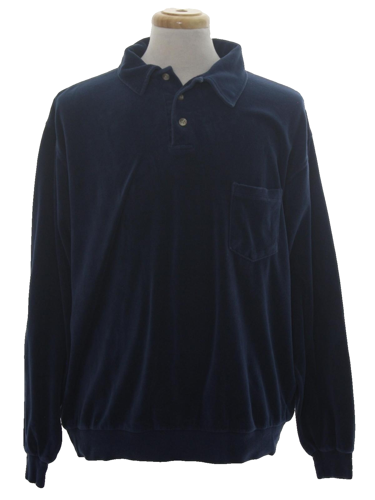 1980's Vintage John Blair Velour Shirt: 80s -John Blair- Mens navy blue ...