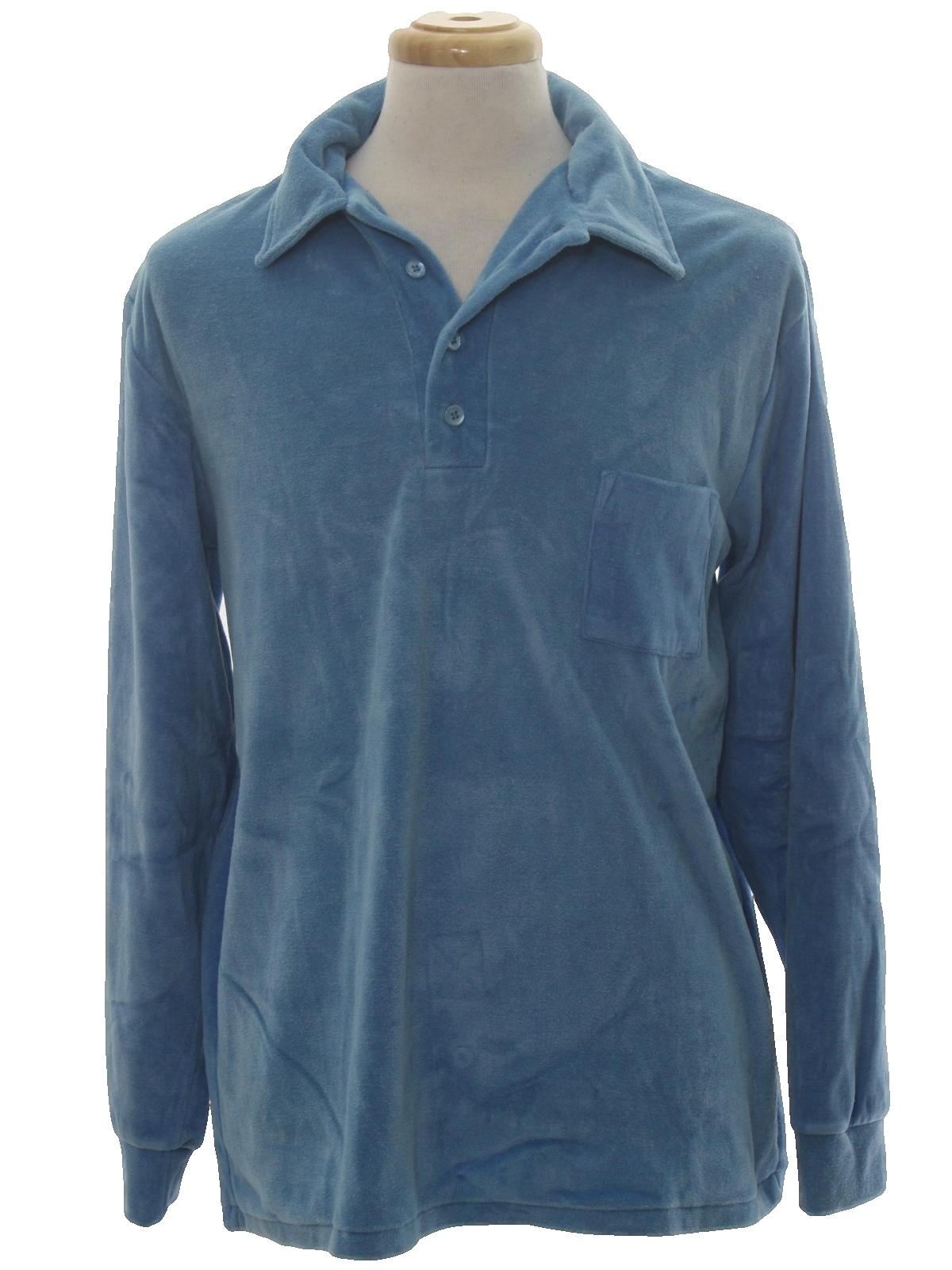 1980's Retro Velour Shirt: 80s -JC Penny- Mens sky blue background ...