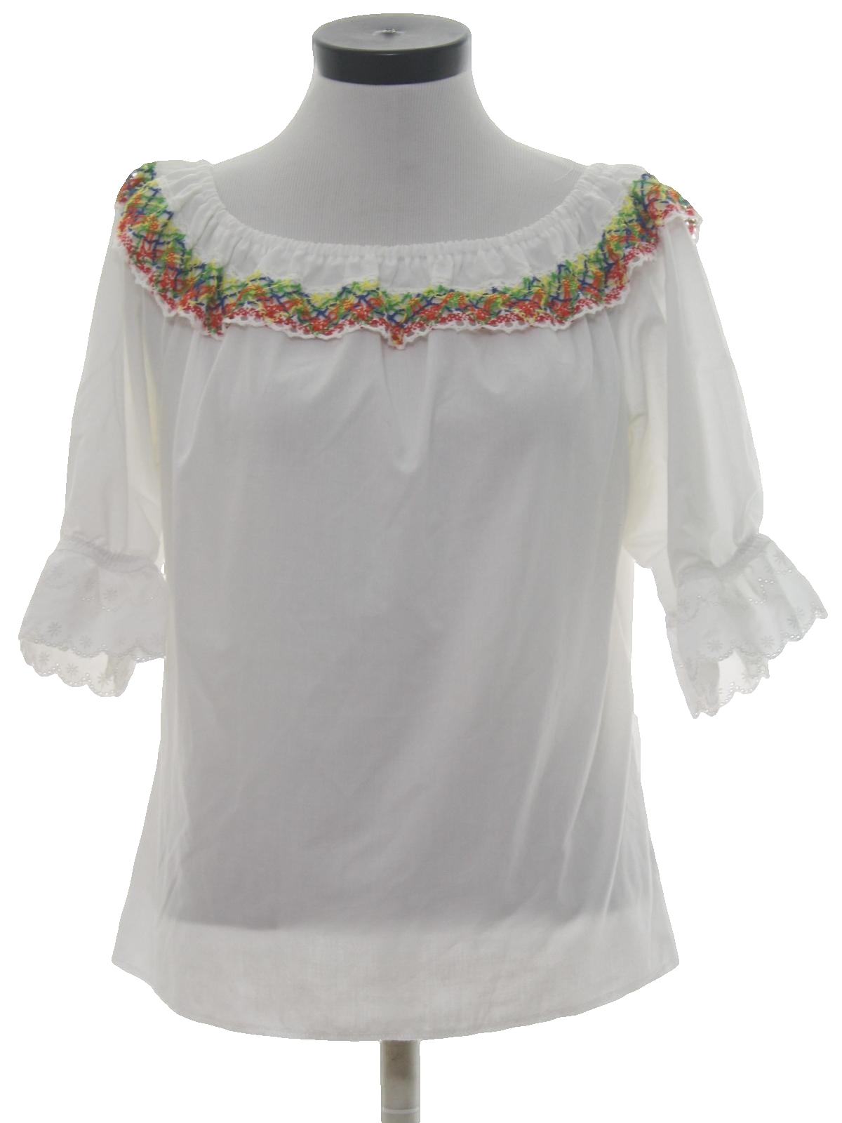 1980's Vintage Hippie Shirt: 80s -no label- Womens white background ...