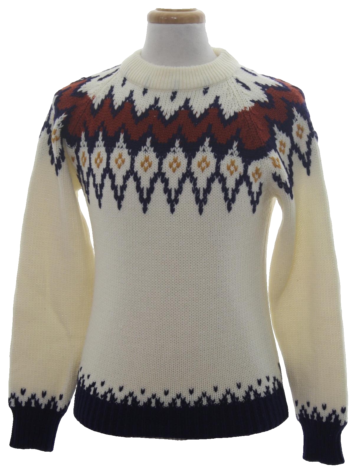 1970's Vintage Sigallo Sweater: 70s -Sigallo- Mens winter white with ...