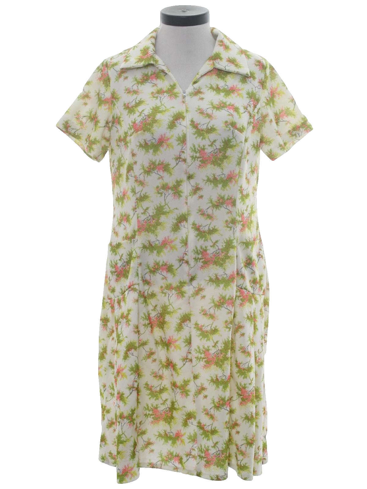 Retro 1970s Dress: 70s -home sewn- Womens white background polyester ...