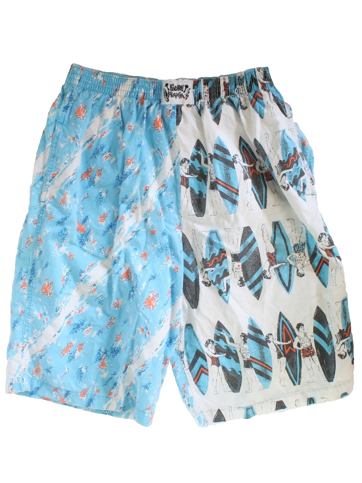 1980 s Surf Mania Mens Totally 80s Print Baggy Shorts