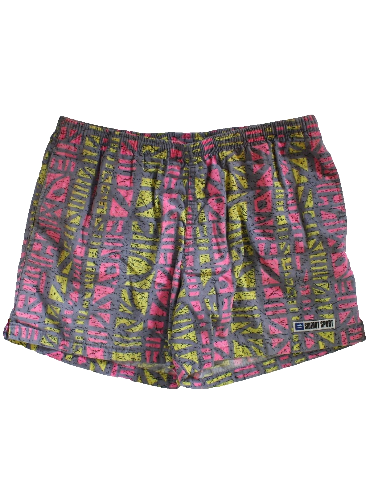 1990's Retro Shorts: 90s -Sideout- Mens grey, yellow, pink and black ...