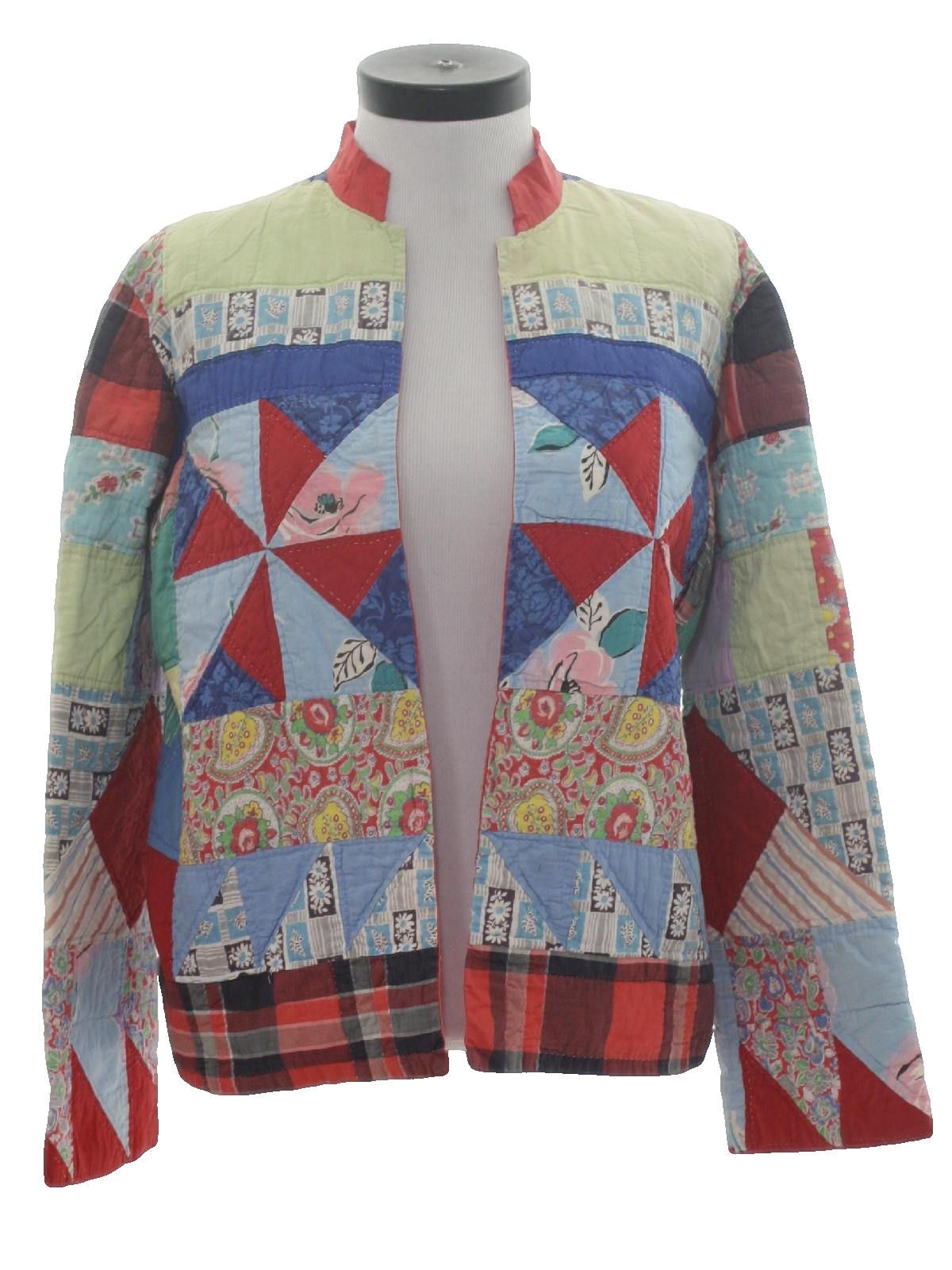 1970's Retro Jacket: 70s -Home Sewn- Womens multicolored patchwork ...