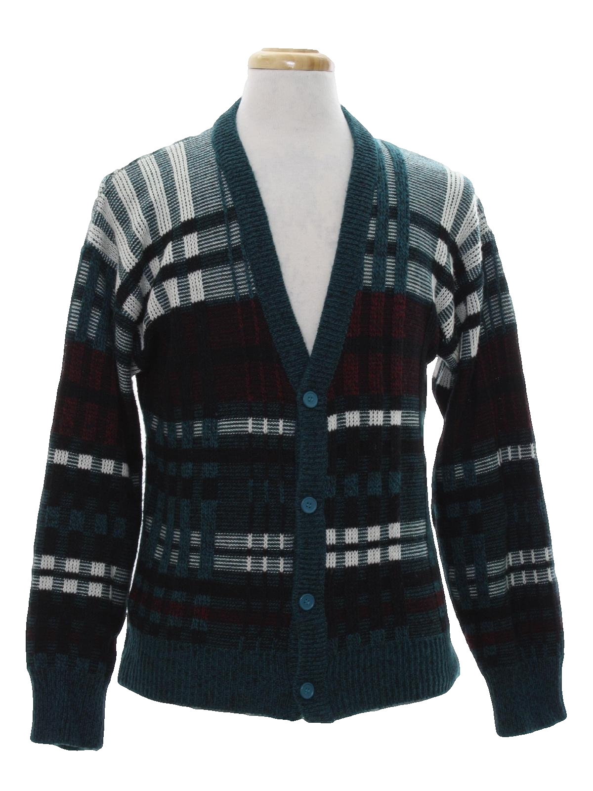 Retro Eighties Caridgan Sweater: 80s -JT Beckett- Mens black, white ...