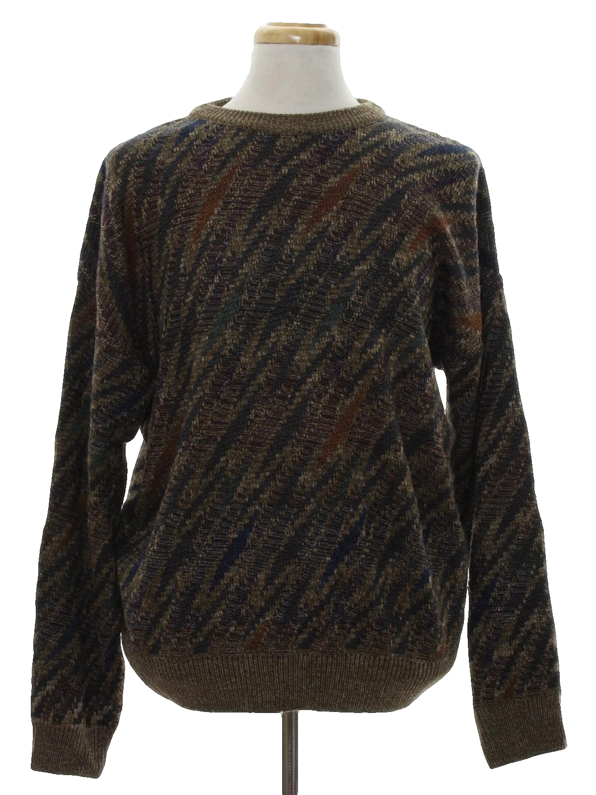 Towncraft 1980s Vintage Sweater: 80s -Towncraft- Mens heathered tan, navy blue, green, burnt ...