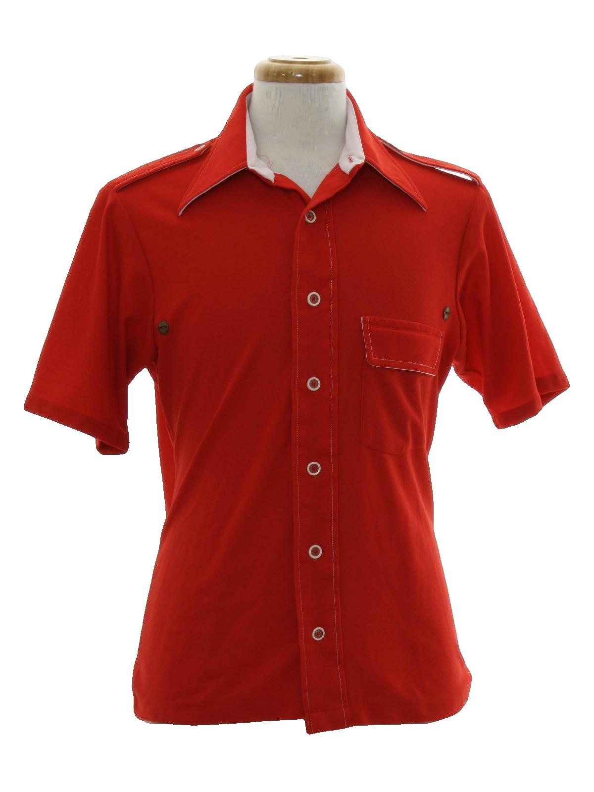Vintage 1970's Shirt: 70s -Enro- Mens red background slinky polyester ...