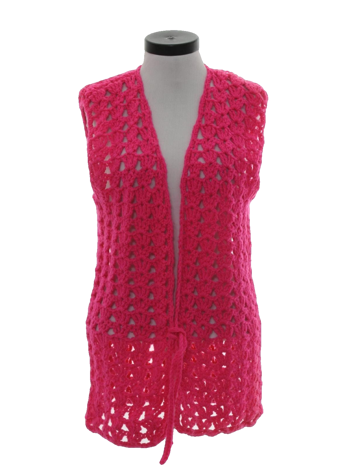 60's Vintage Vest: 60s -Hand Crochet- Womens vibrant pink, triple ...
