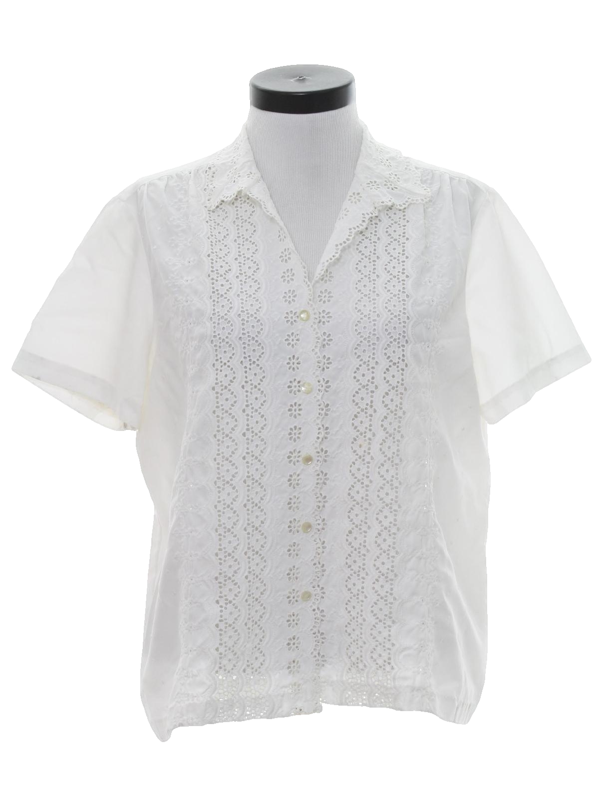 Retro 1960s Shirt: 60s -no label- Womens white background polyester ...