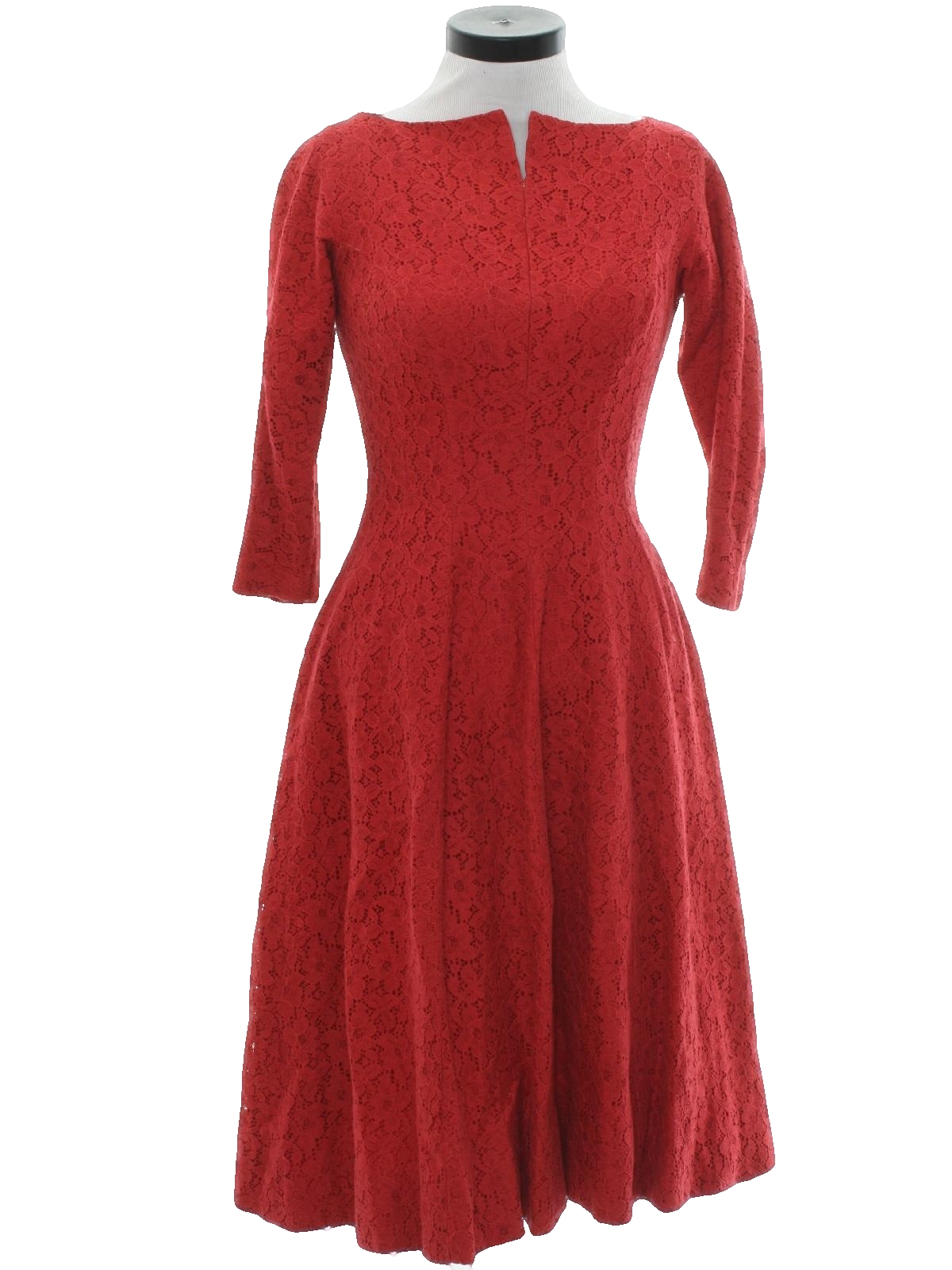 Vintage 1950's Cocktail Dress: 50s -Missing Label- Womens red floral ...