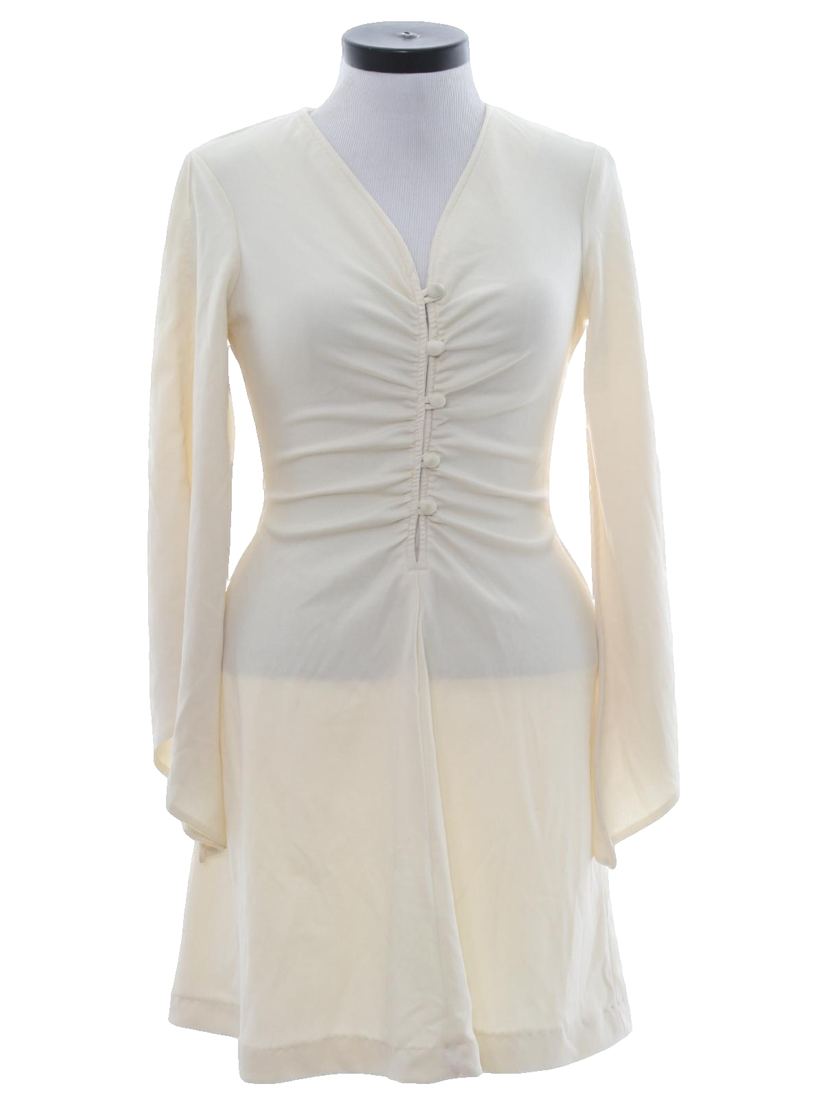 1970's Retro Disco Dress: 70s -Home Sewn- Womens creamy ivory polyester ...