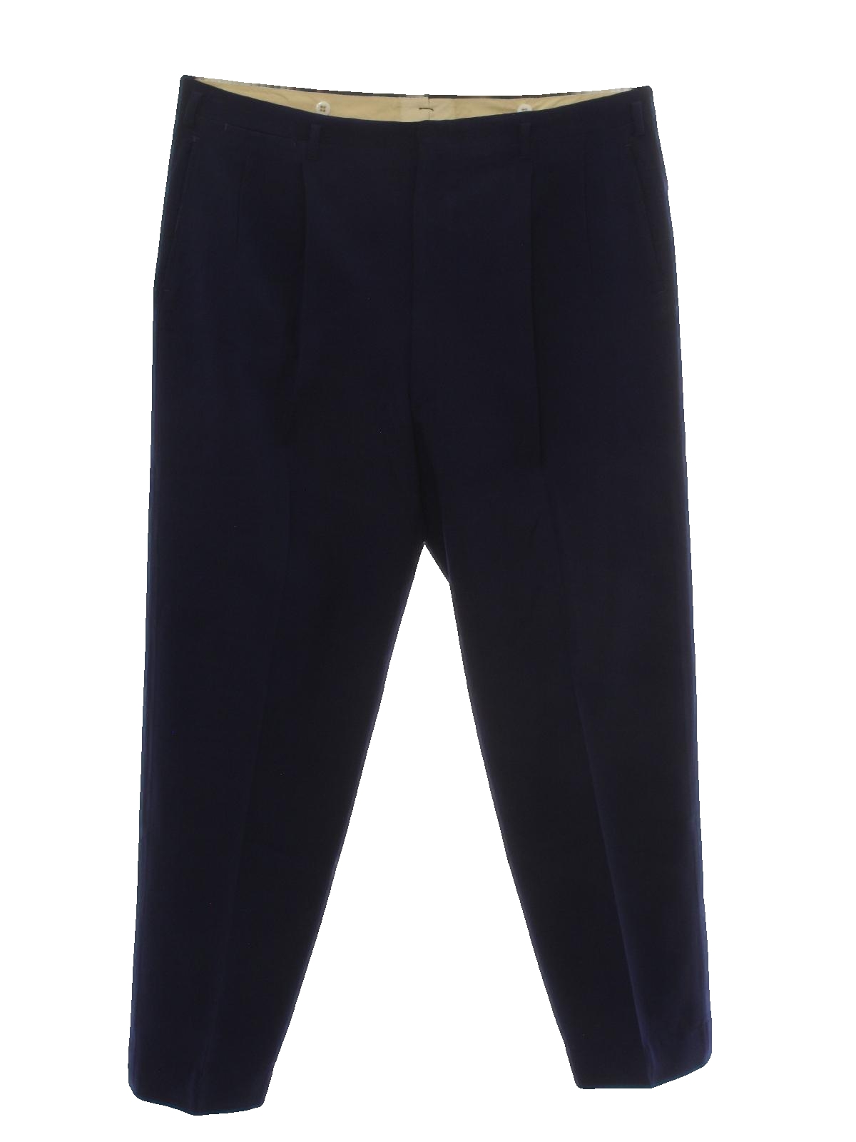 Retro 50s Pants: 50s -No Label- Mens navy blue wool gabardine pleated ...
