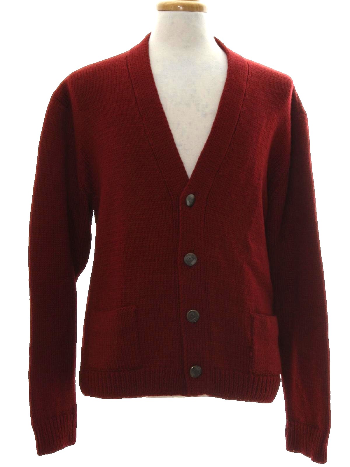 Retro 60s Caridgan Sweater: 60s -No Label- Mens brick red background ...