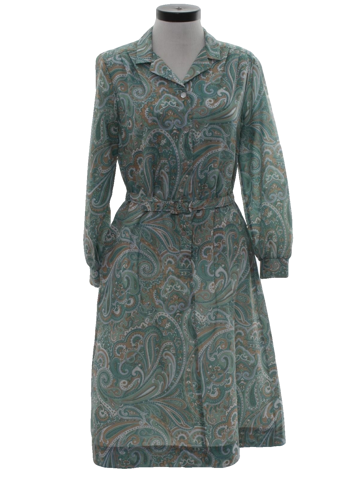 70's Vintage Dress: 70s -Home Sewn- Womens sage green, polyester crepe ...