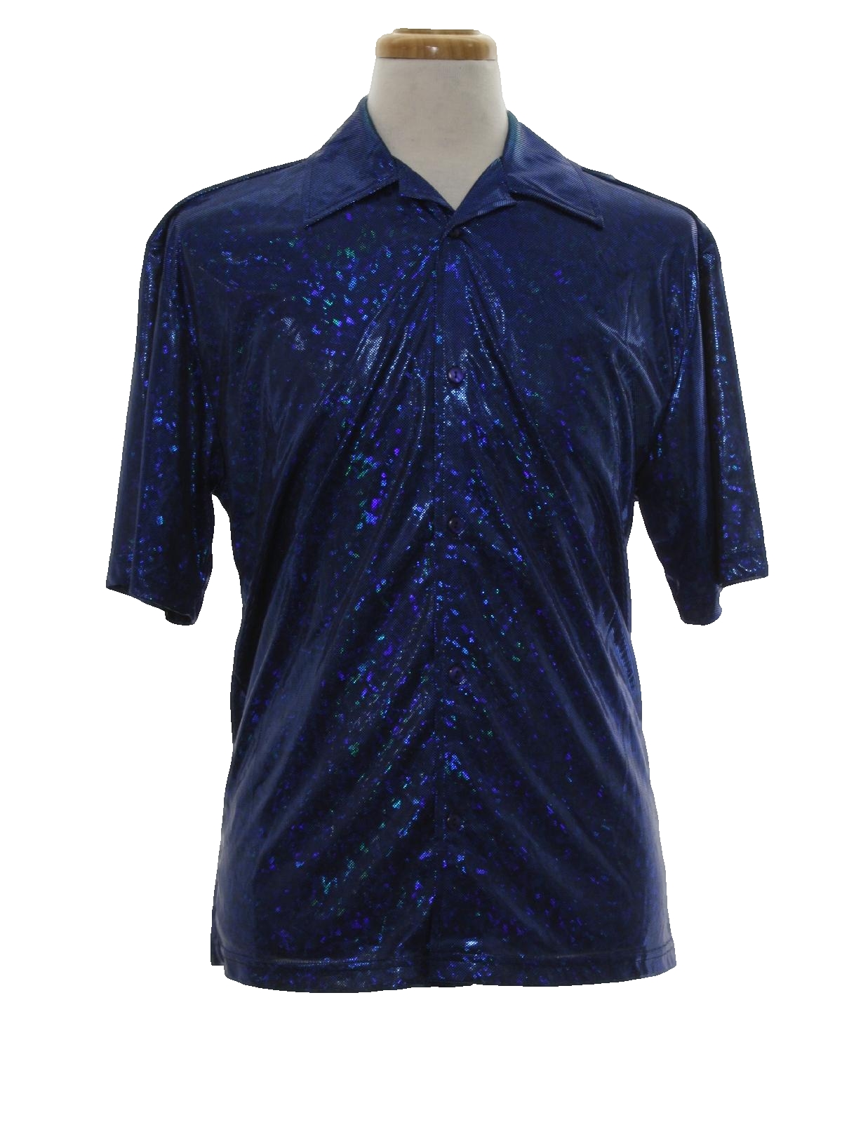 Retro 1990s Shirt: 90s -Pop Icon- Mens shimmery blue and black slinky ...