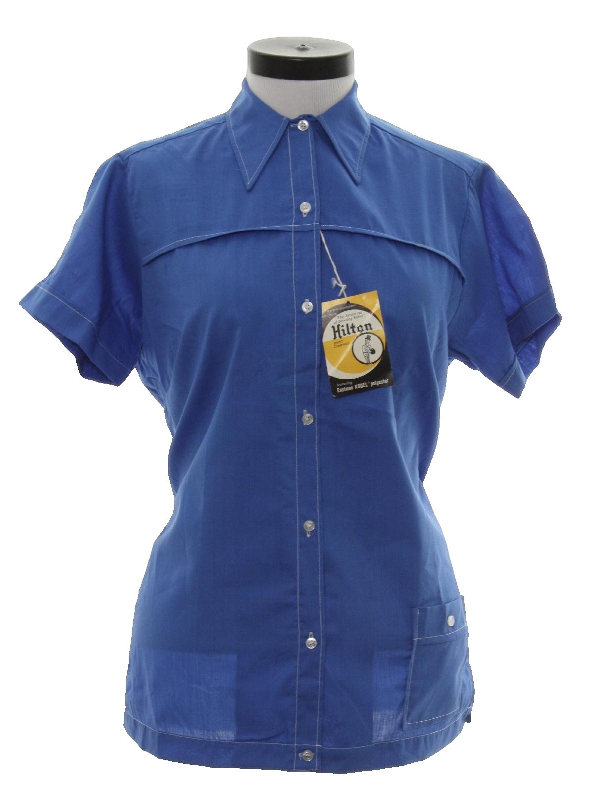 1960s Vintage Shirt: 60s -Hilton- Womens lake blue blended cotton short ...